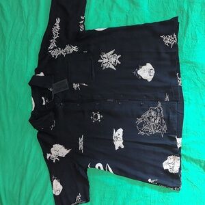 Welcome Button Down Short Sleeve Rayon Shirt Size XL Black Flash Art NWT